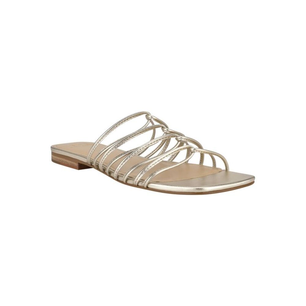 MARC FISHER Womens Gold Marcio Square Toe Slip On Leather Slide Sandals 9.5 M